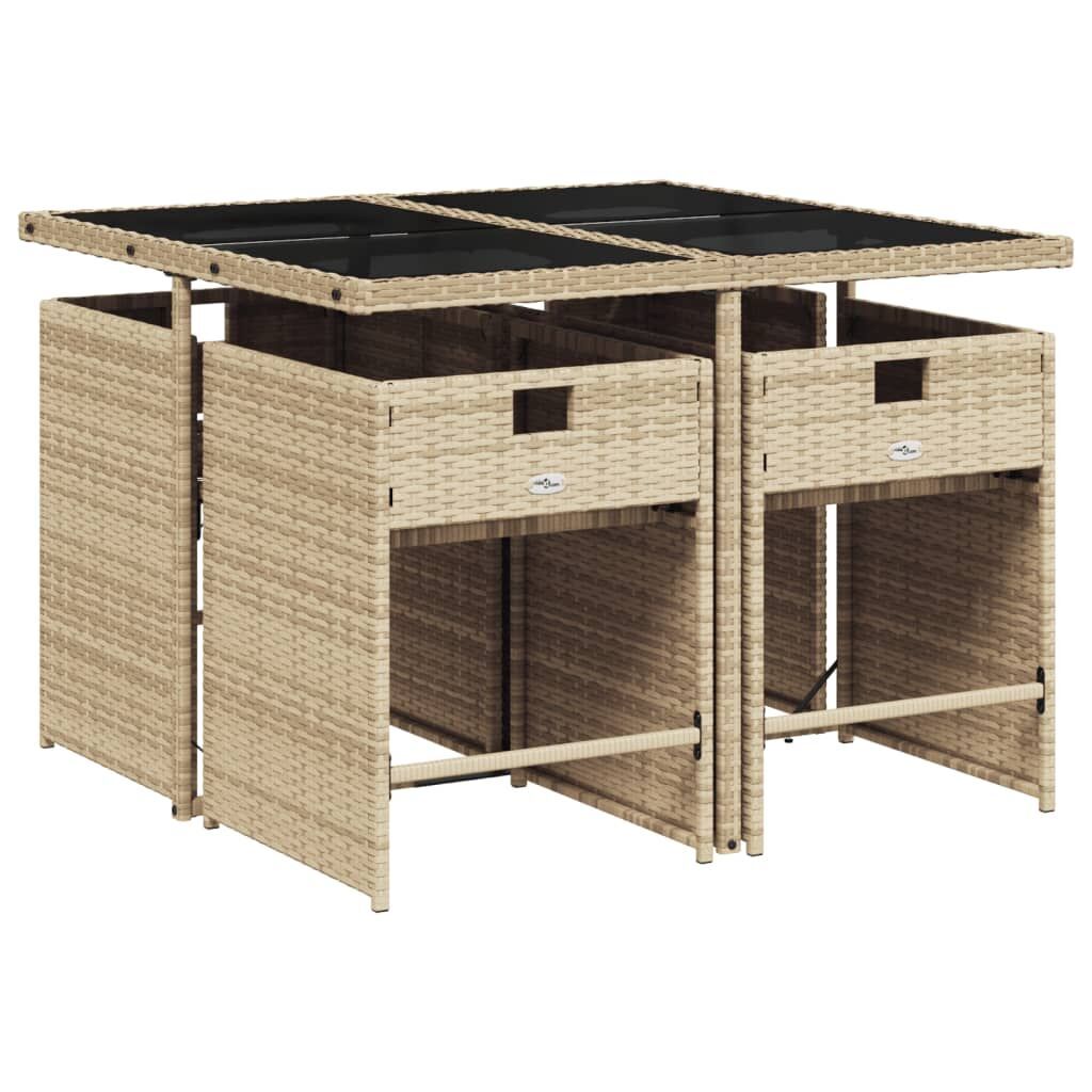 5 Piece Garden Dining Set with Cushions Beige Poly Rattan Price