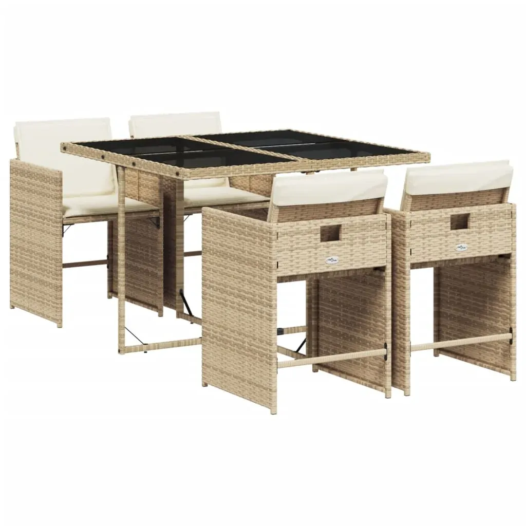 5 Piece Garden Dining Set with Cushions Beige Poly Rattan Price