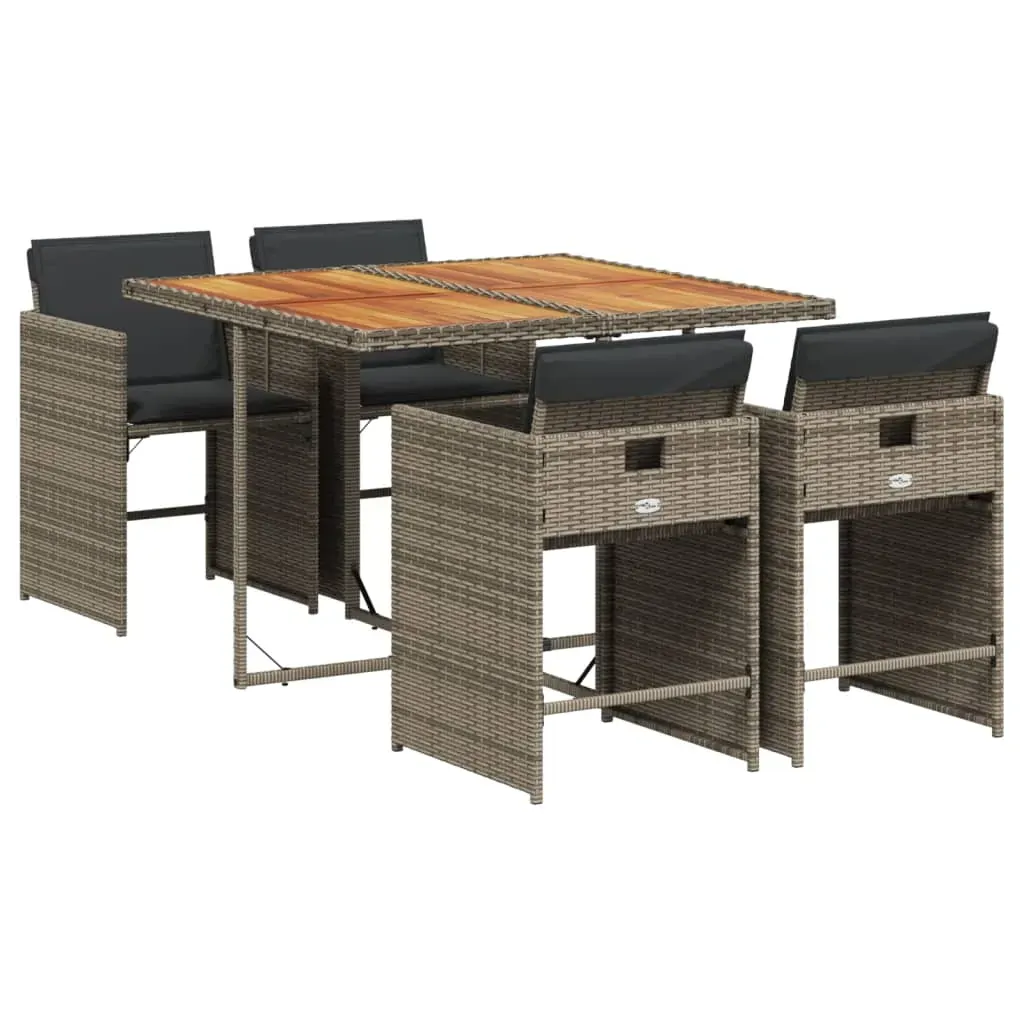 5 Piece Garden Dining Set with Cushions Grey Poly Rattan Price