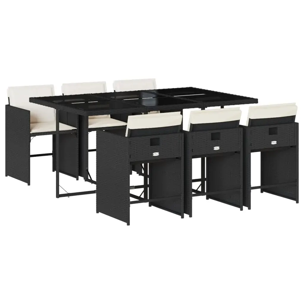 7 Piece Garden Dining Set with Cushions Black Poly Rattan Price