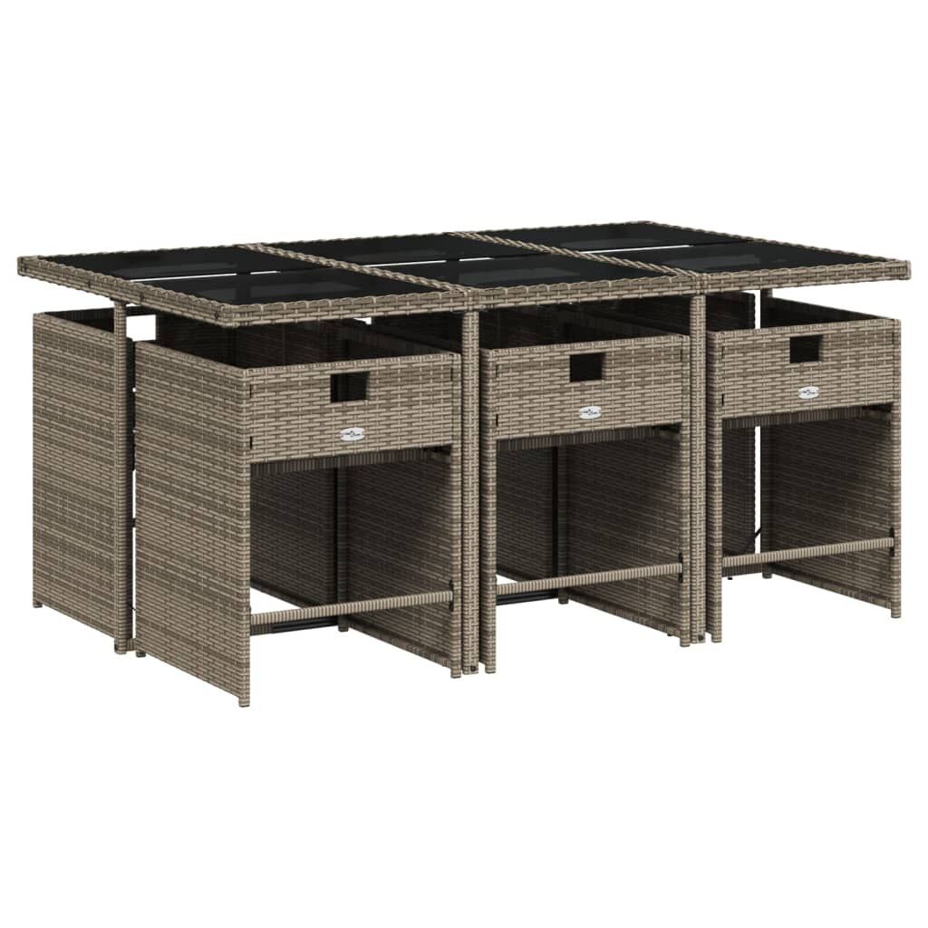 7 Piece Garden Dining Set with Cushions Grey Poly Rattan Price