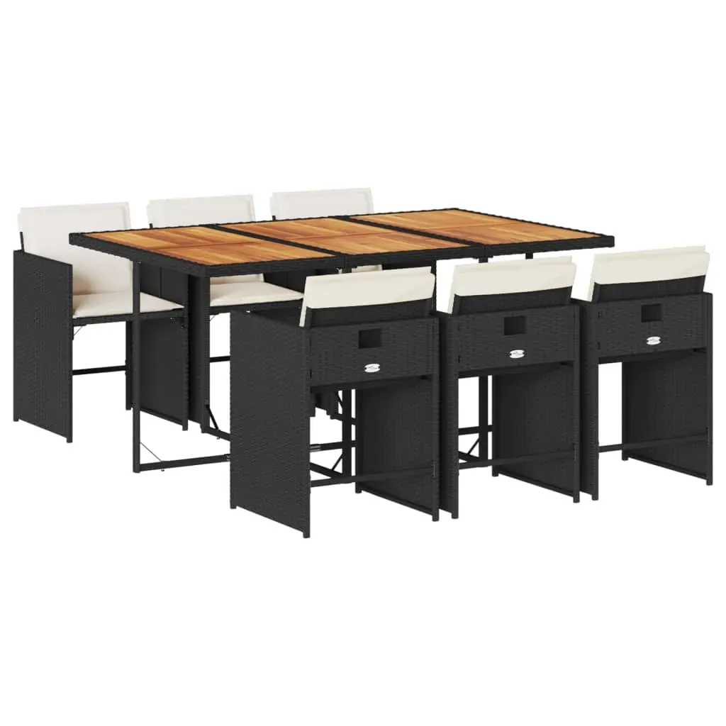 7 Piece Garden Dining Set with Cushions Black Poly Rattan Price