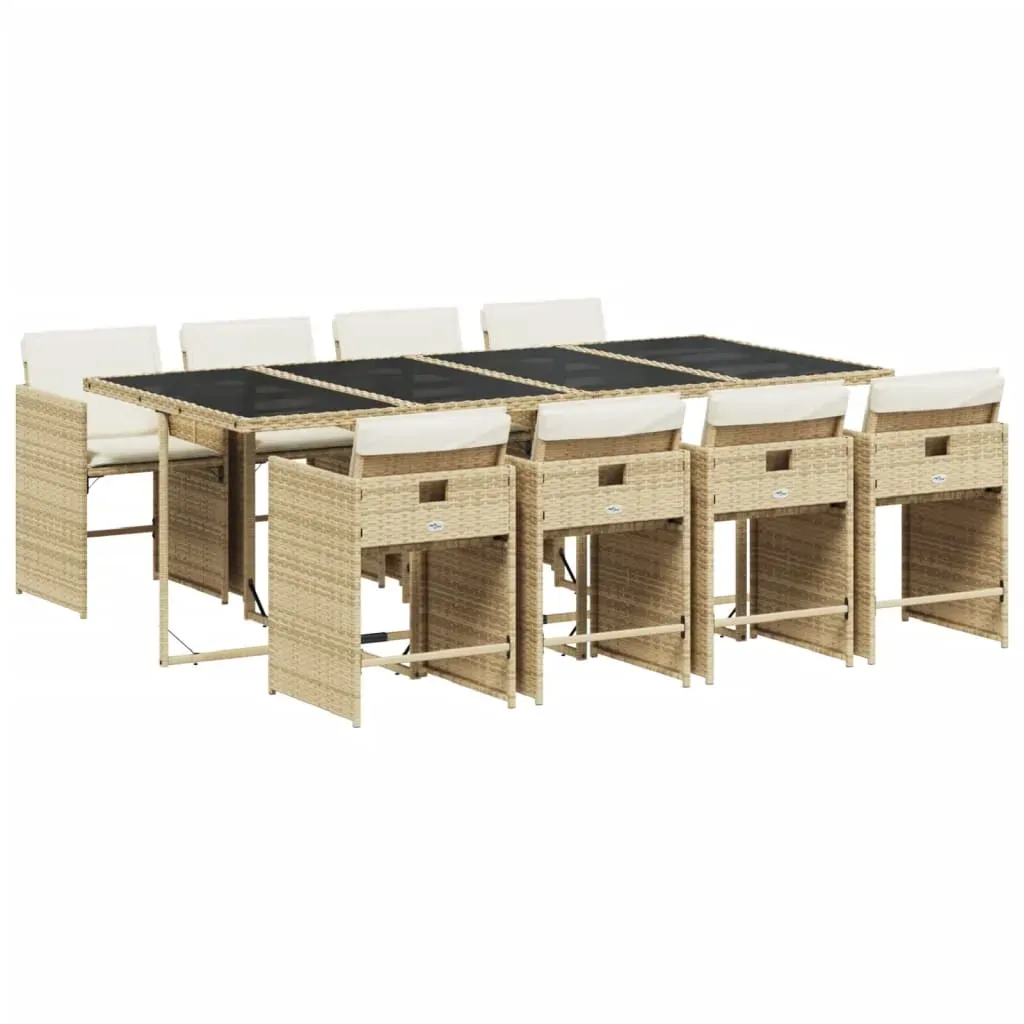 9 Piece Garden Dining Set with Cushions Beige Poly Rattan Price