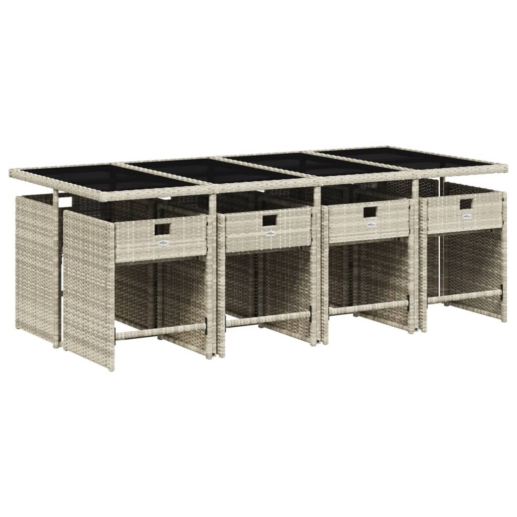 9 Piece Garden Dining Set with Cushions Light Grey Poly Rattan Price