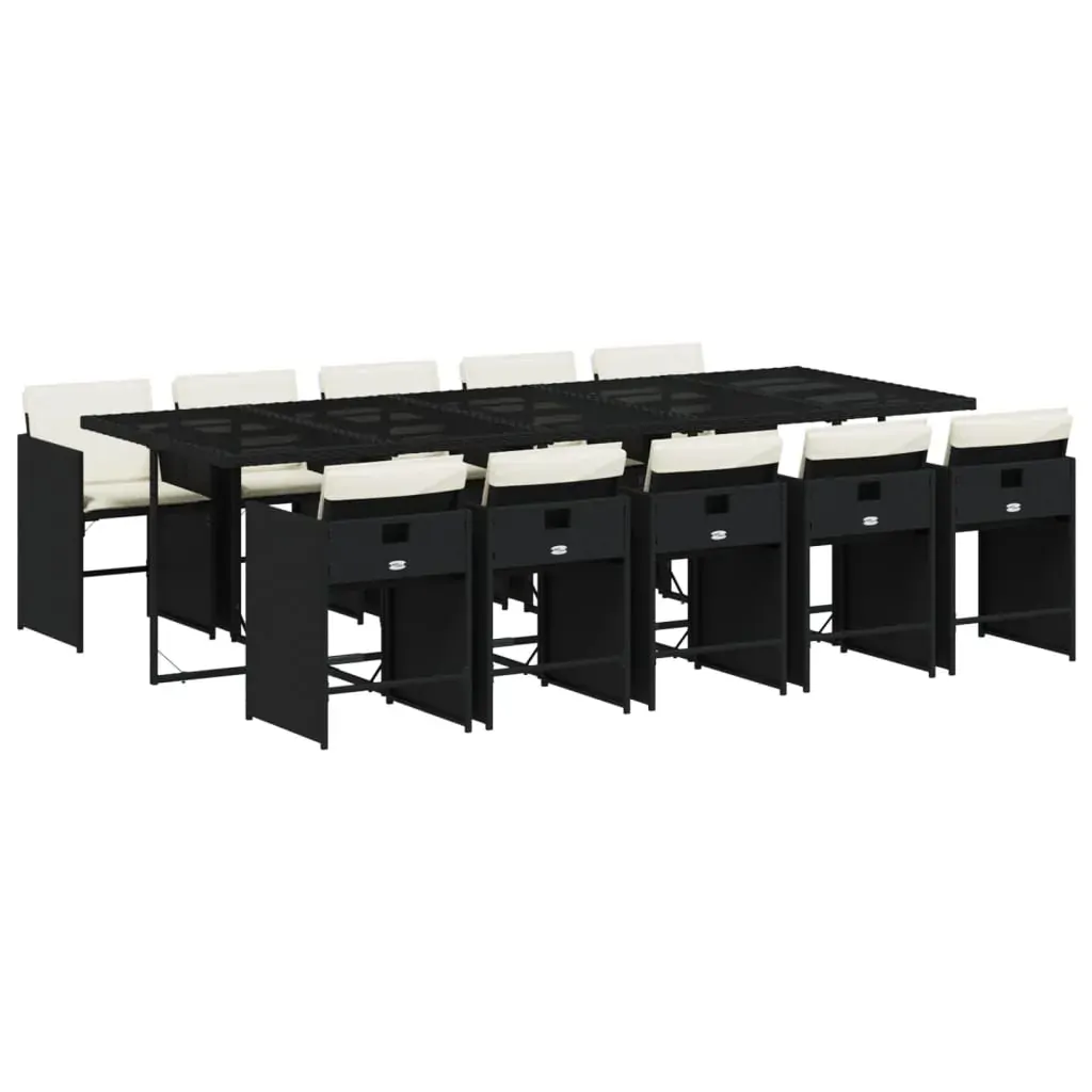 11 Piece Garden Dining Set with Cushions Black Poly Rattan Price