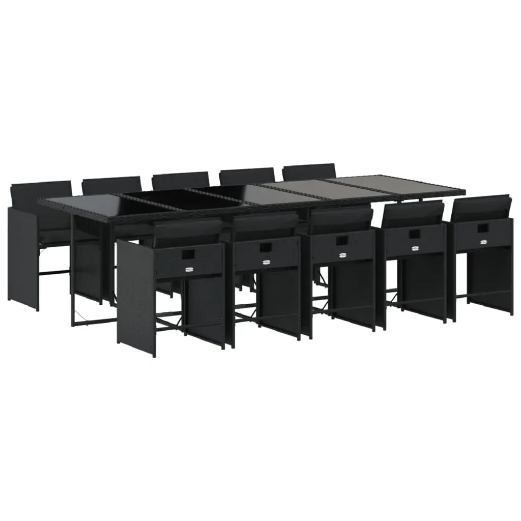 11 Piece Garden Dining Set with Cushions Black Poly Rattan Price