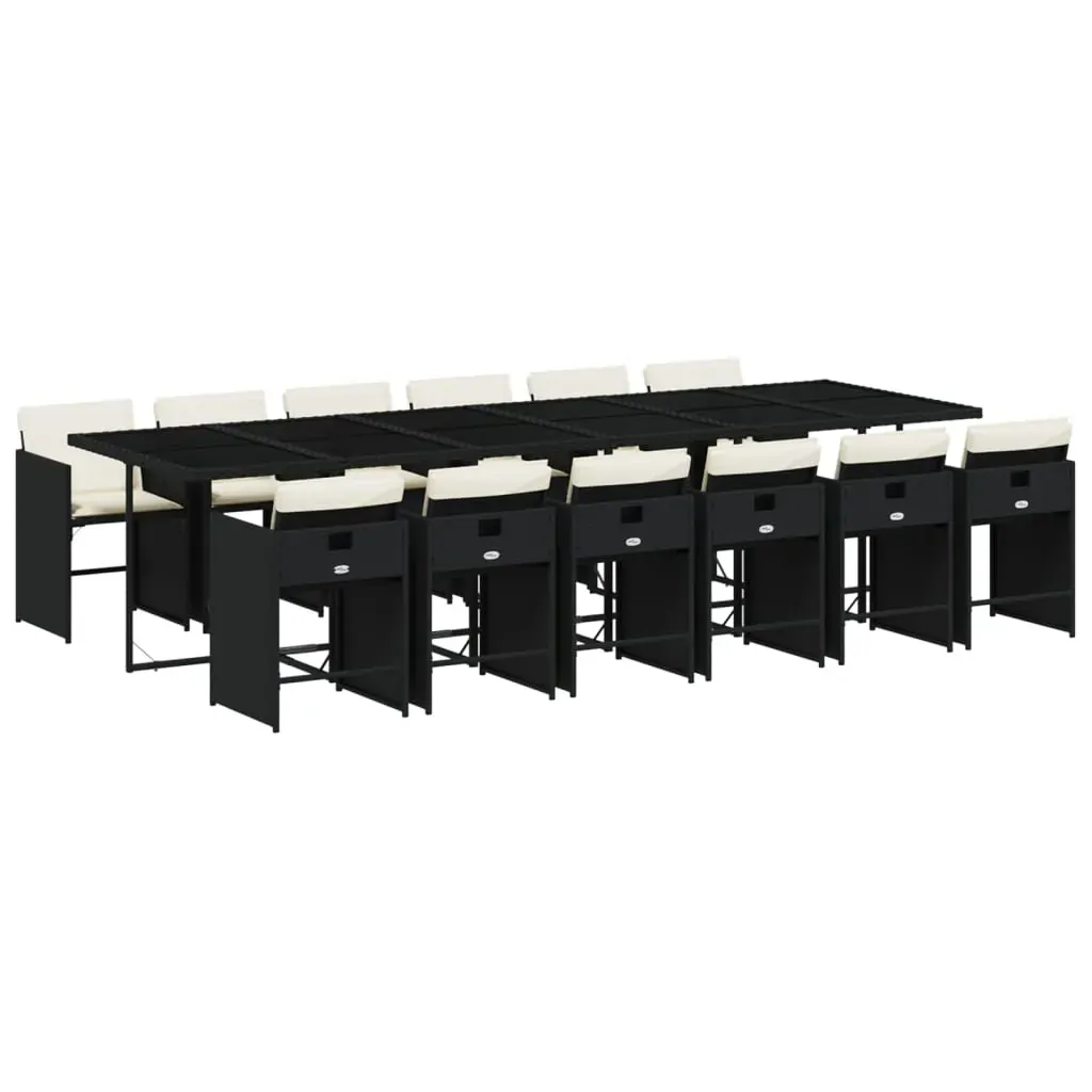 13 Piece Garden Dining Set with Cushions Black Poly Rattan Price