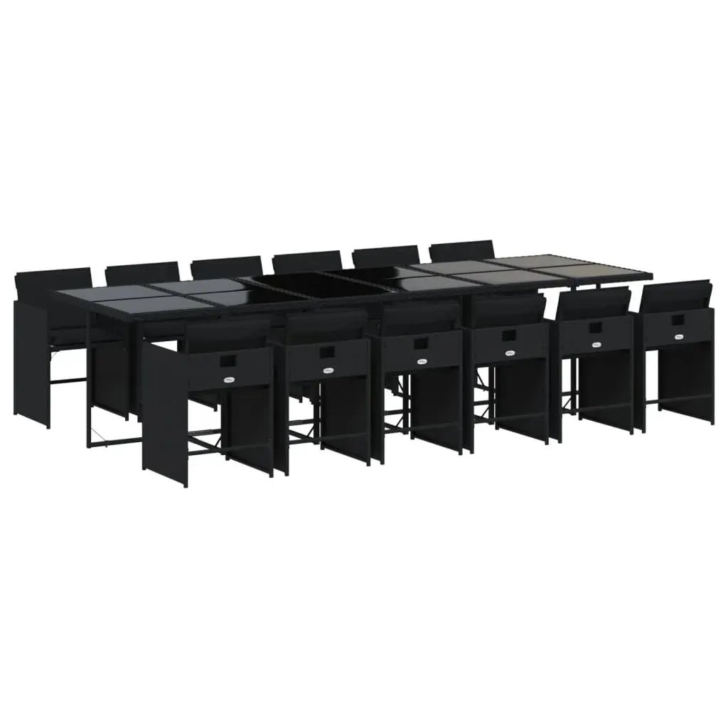 13 Piece Garden Dining Set with Cushions Black Poly Rattan Price