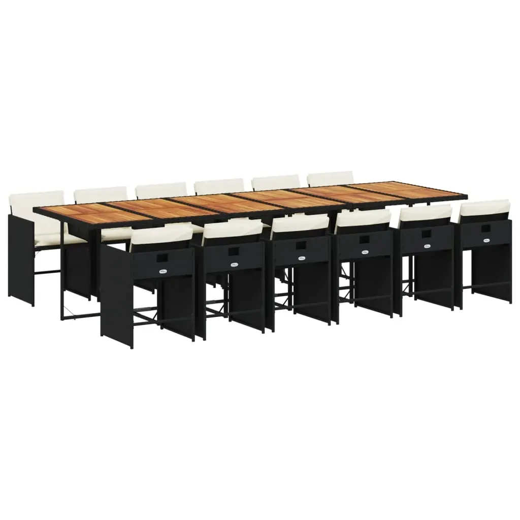 13 Piece Garden Dining Set with Cushions Black Poly Rattan Price