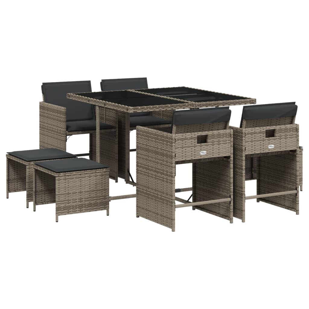 9 Piece Garden Dining Set with Cushions Grey Poly Rattan Price