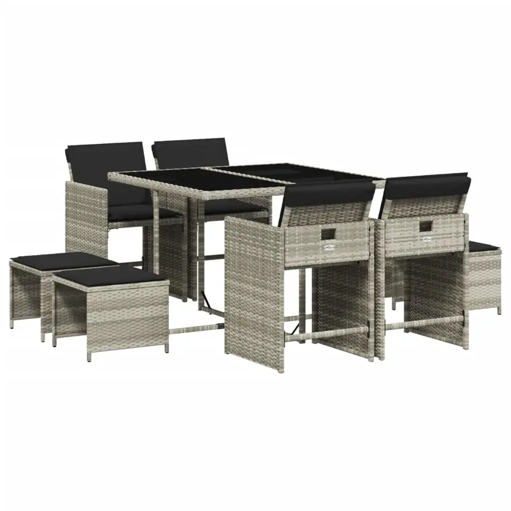 9 Piece Garden Dining Set with Cushions Light Grey Poly Rattan Price
