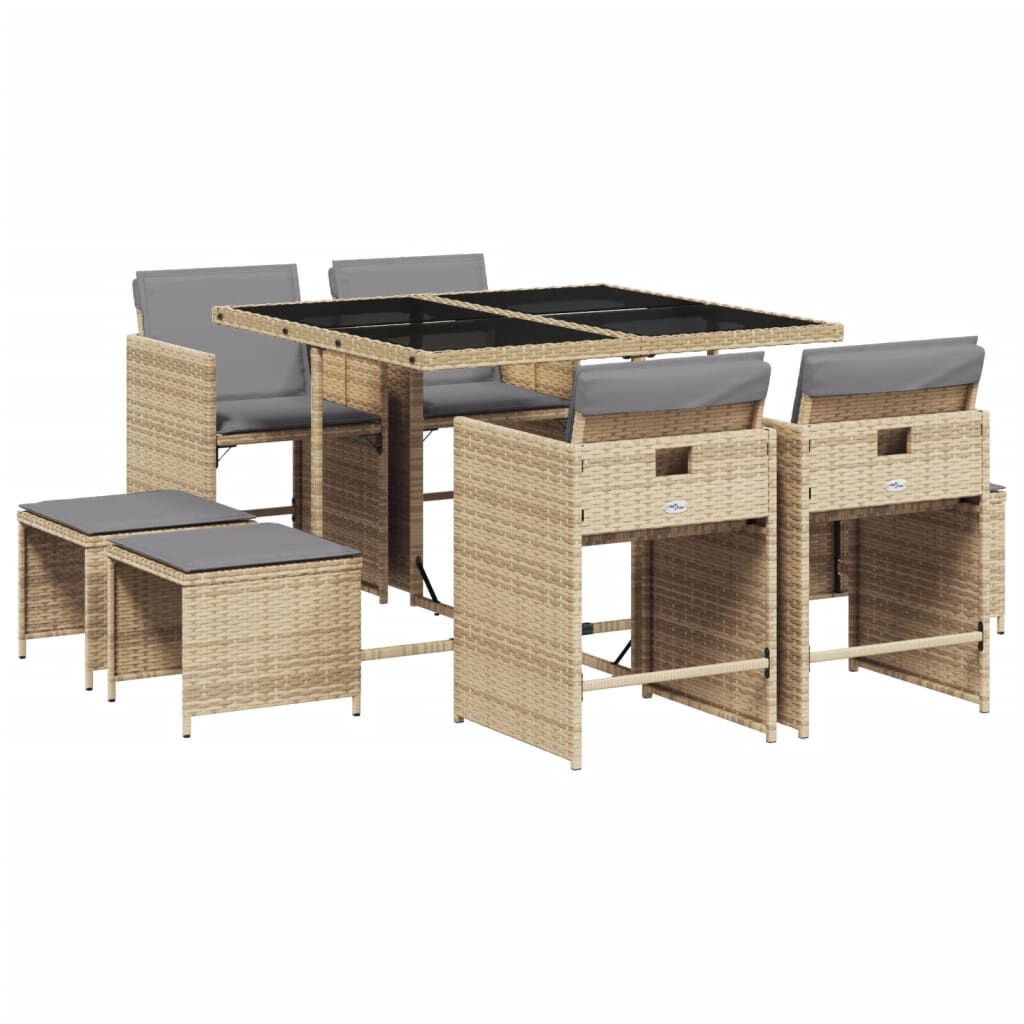9 Piece Garden Dining Set with Cushions Mix Beige Poly Rattan Price