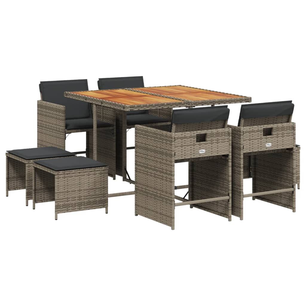 9 Piece Garden Dining Set with Cushions Grey Poly Rattan Price