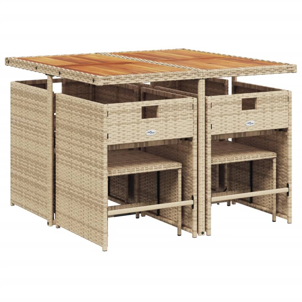 9 Piece Garden Dining Set with Cushions Beige Poly Rattan Price