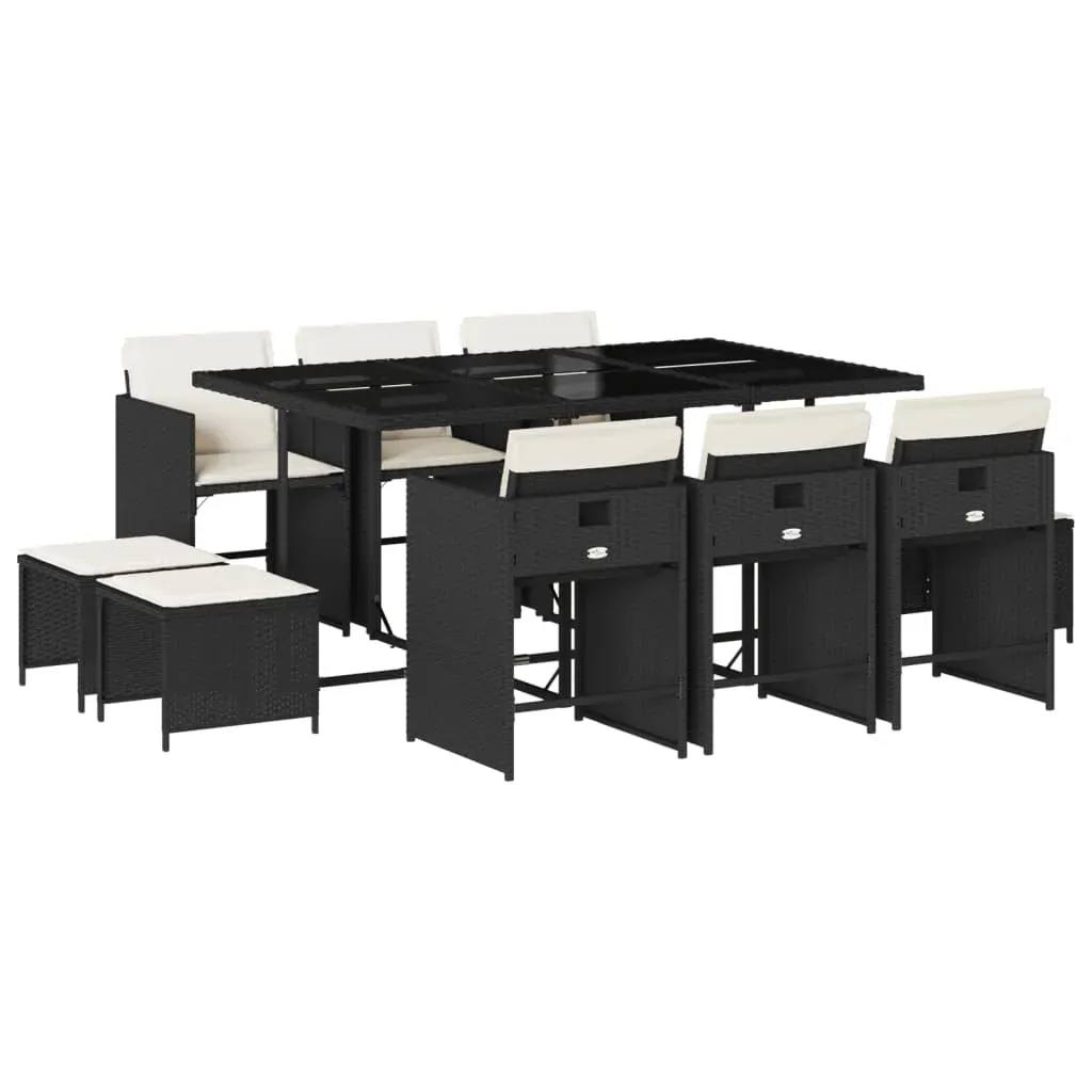 11 Piece Garden Dining Set with Cushions Black Poly Rattan Price