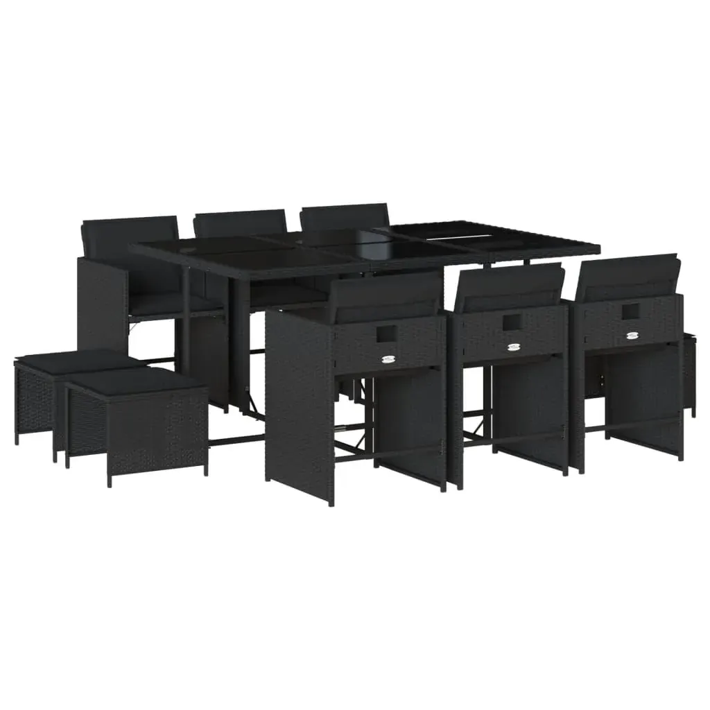 11 Piece Garden Dining Set with Cushions Black Poly Rattan Price