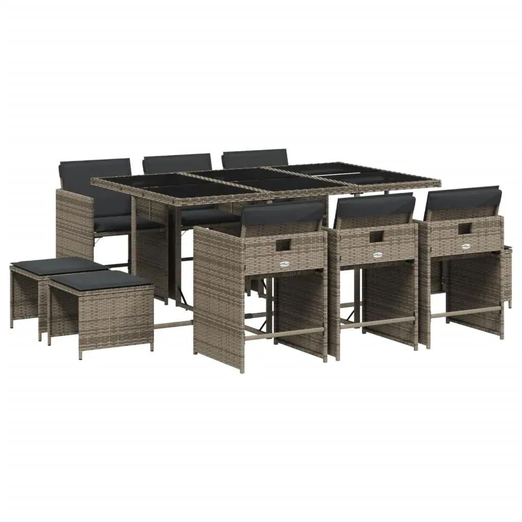 11 Piece Garden Dining Set with Cushions Grey Poly Rattan Price