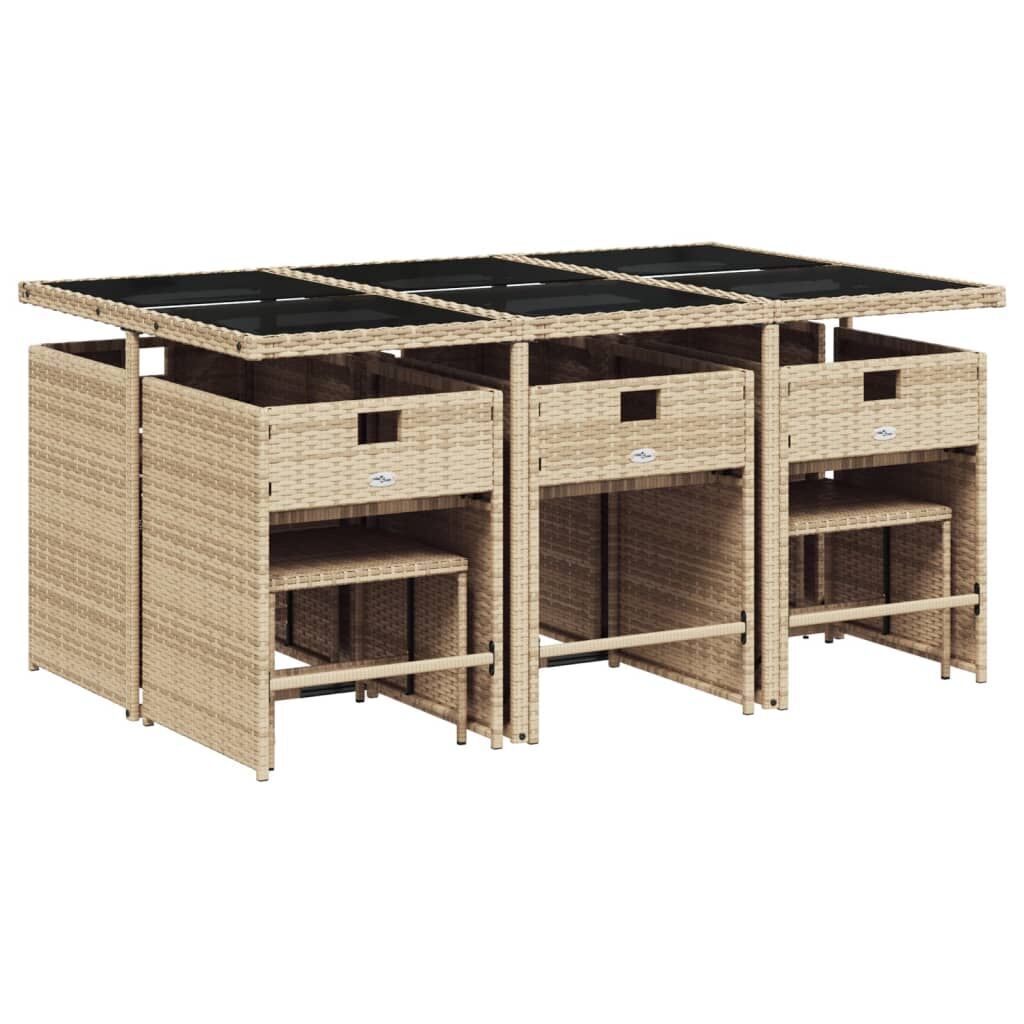 11 Piece Garden Dining Set with Cushions Beige Poly Rattan Price