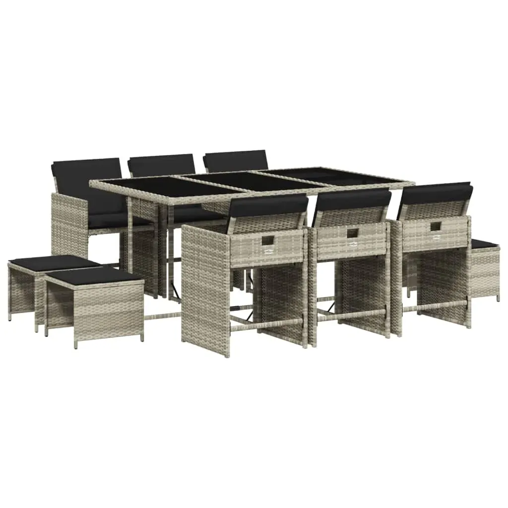 11 Piece Garden Dining Set with Cushions Light Grey Poly Rattan Price