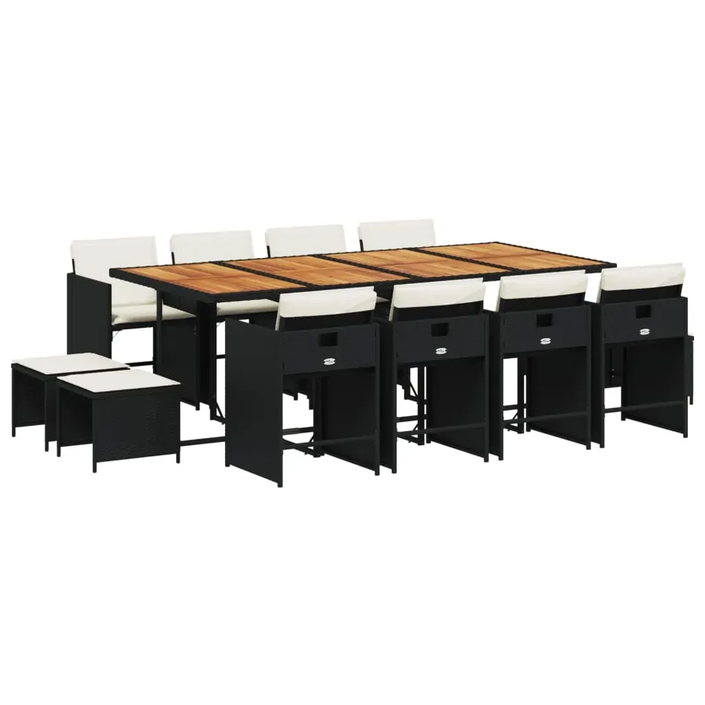 13 Piece Garden Dining Set with Cushions Black Poly Rattan Price