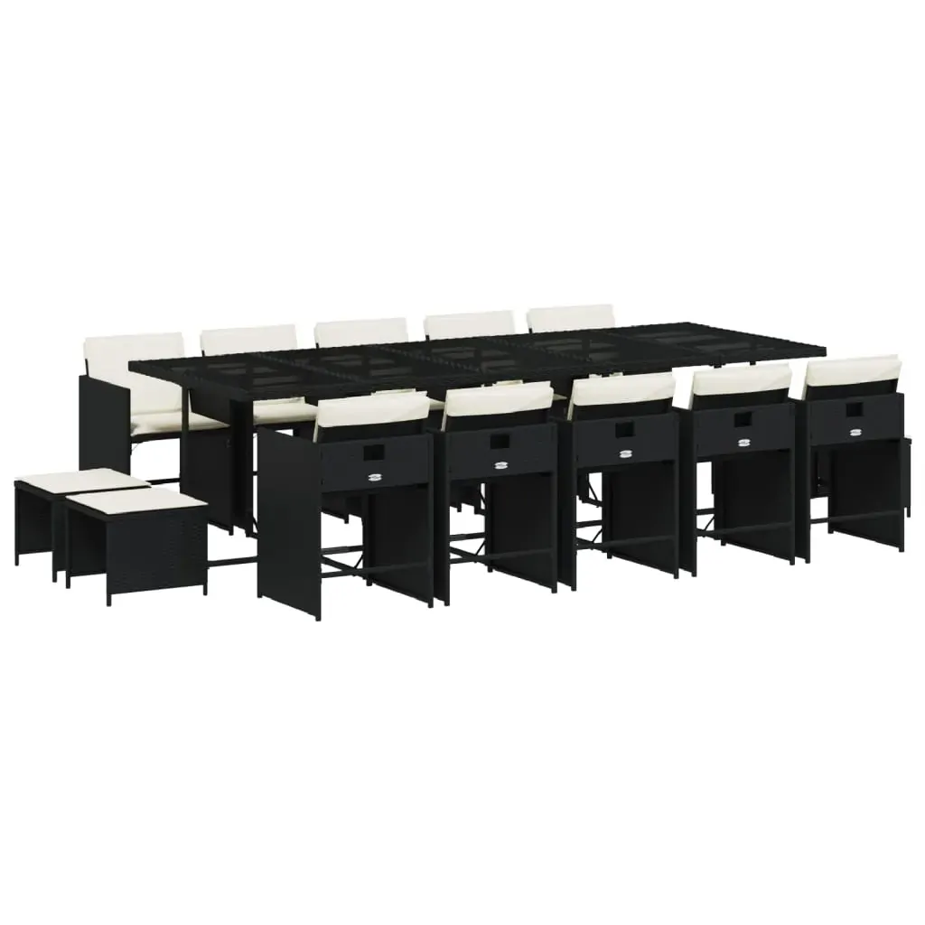 15 Piece Garden Dining Set with Cushions Black Poly Rattan Price