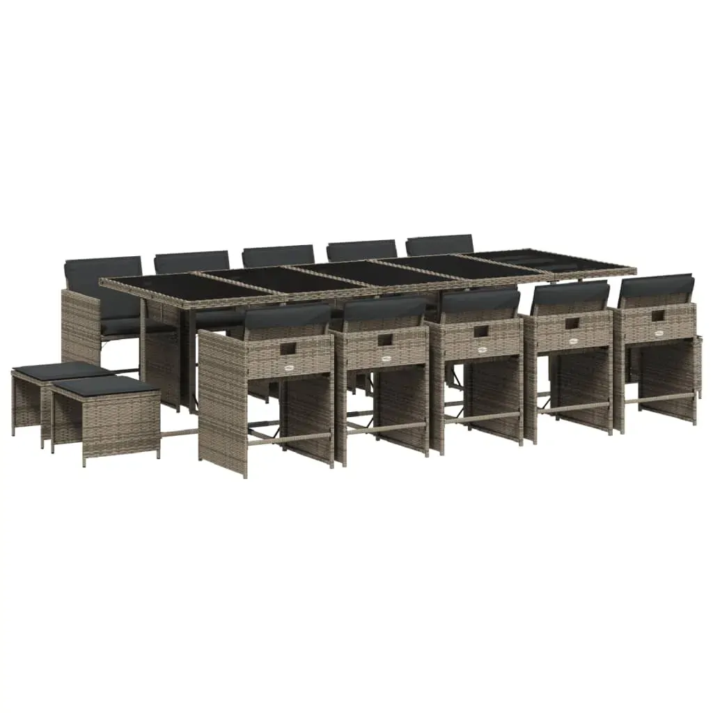 15 Piece Garden Dining Set with Cushions Grey Poly Rattan Price