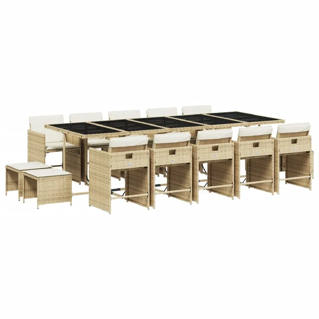 15 Piece Garden Dining Set with Cushions Beige Poly Rattan Price