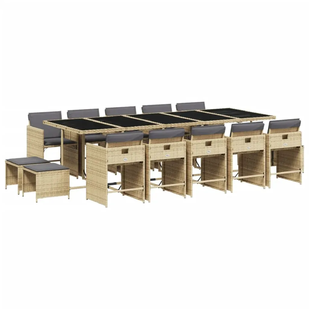 15 Piece Garden Dining Set with Cushions Mix Beige Poly Rattan Price