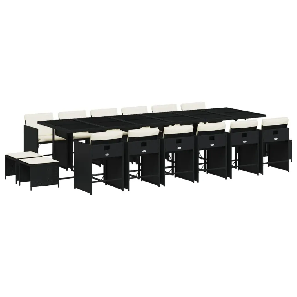 17 Piece Garden Dining Set with Cushions Black Poly Rattan Price