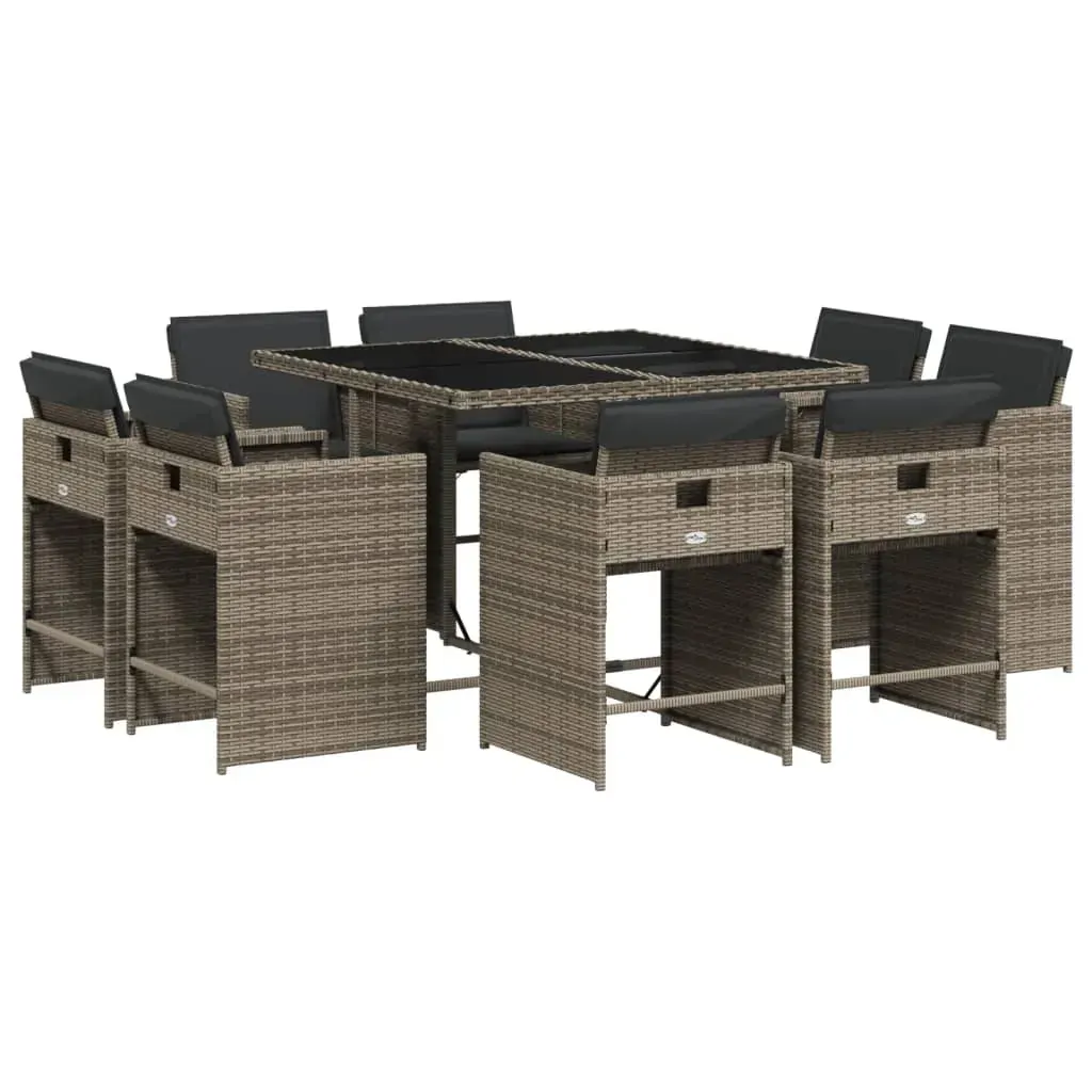 9 Piece Garden Dining Set with Cushions Grey Poly Rattan Price