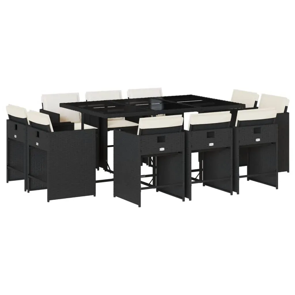 11 Piece Garden Dining Set with Cushions Black Poly Rattan Price