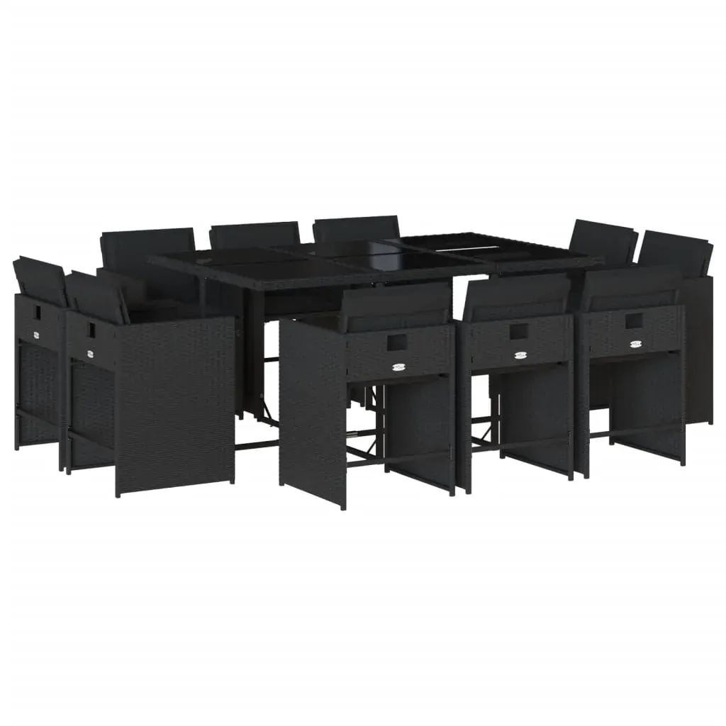11 Piece Garden Dining Set with Cushions Black Poly Rattan Price