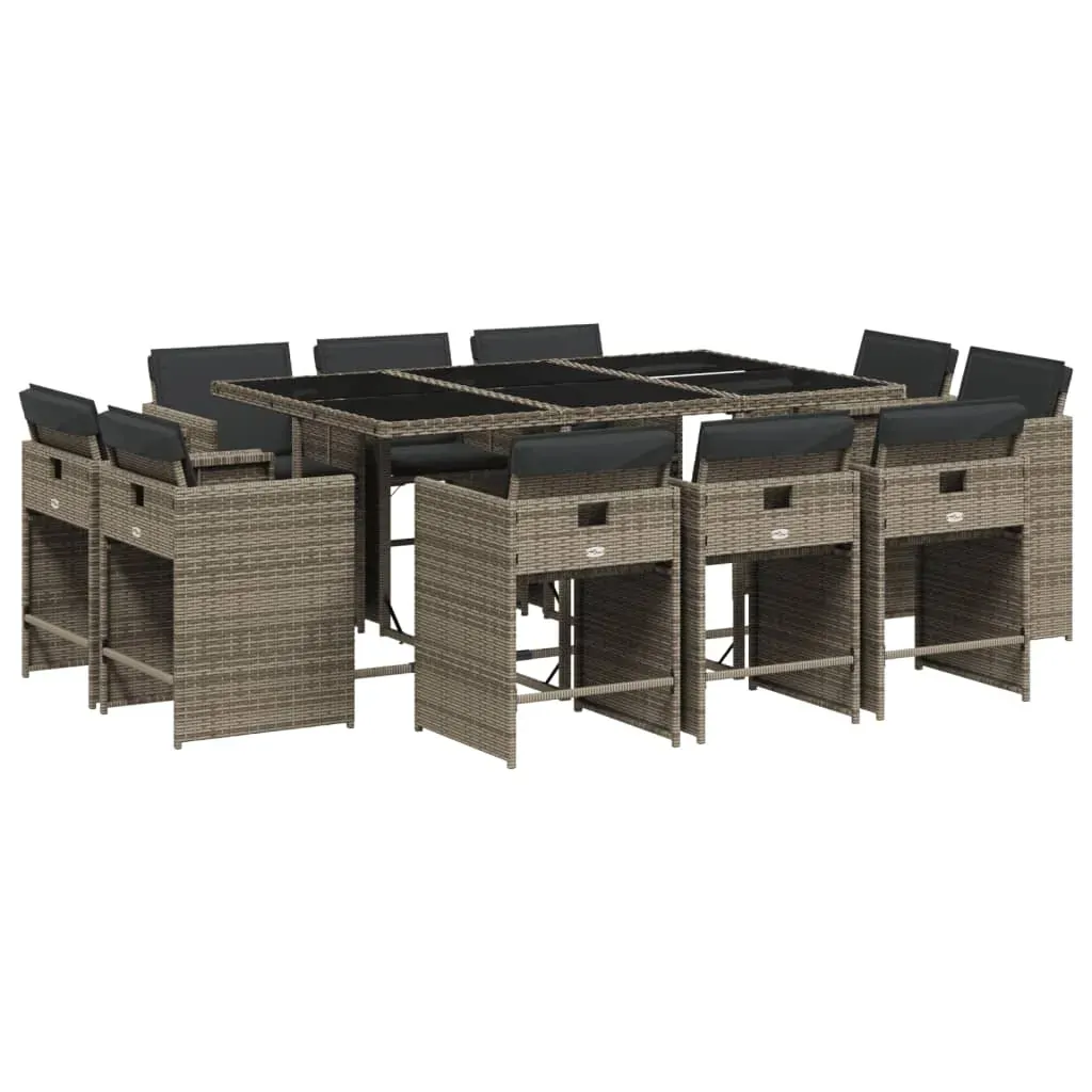 11 Piece Garden Dining Set with Cushions Grey Poly Rattan Price