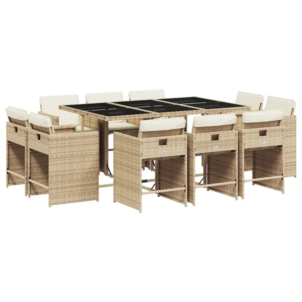 11 Piece Garden Dining Set with Cushions Beige Poly Rattan Price