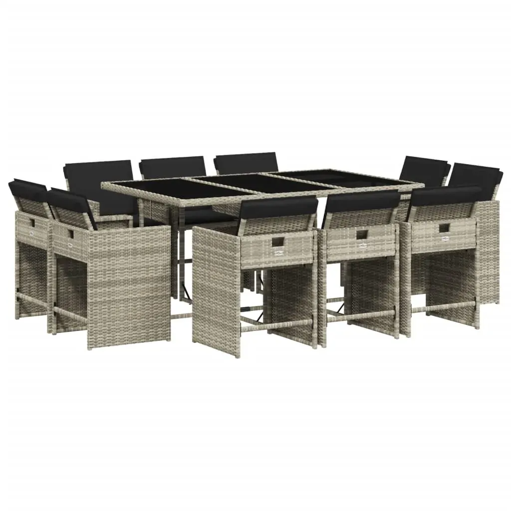 11 Piece Garden Dining Set with Cushions Light Grey Poly Rattan Price