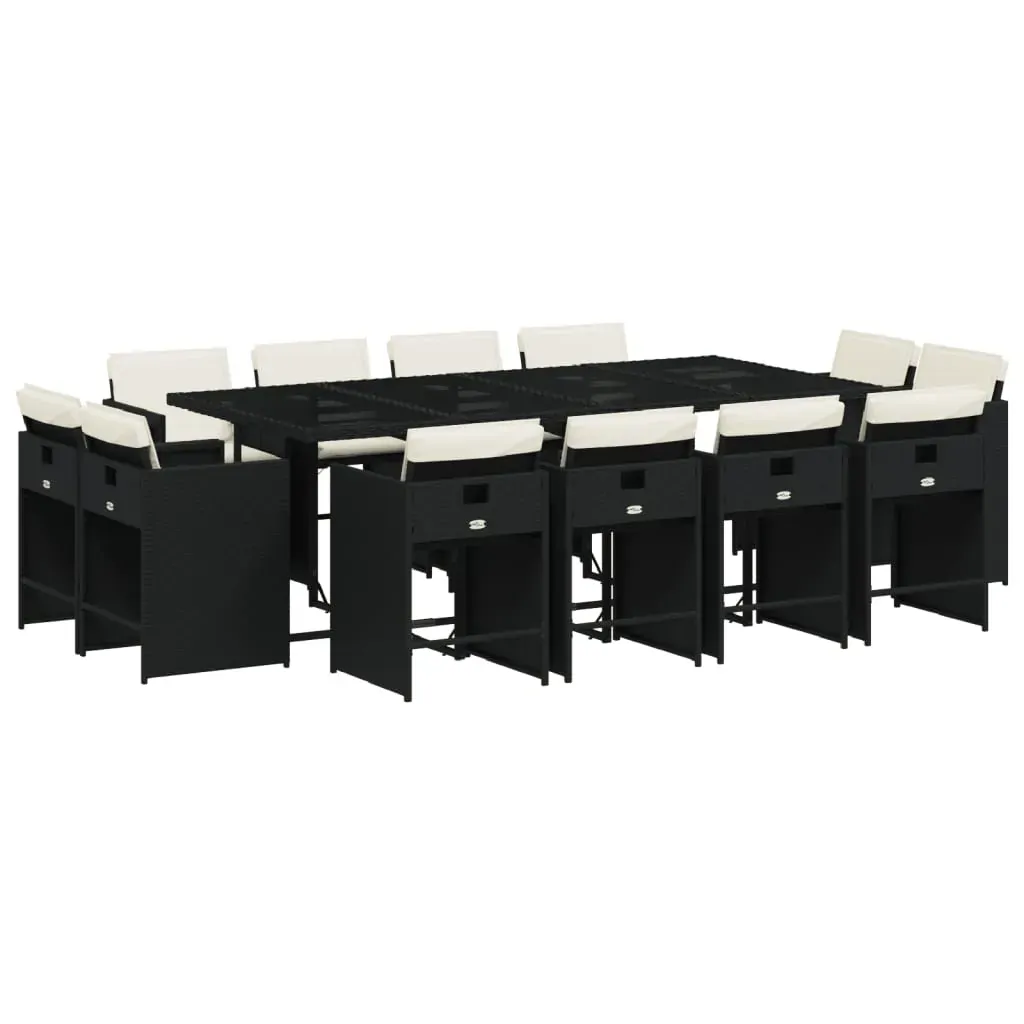 13 Piece Garden Dining Set with Cushions Black Poly Rattan Price