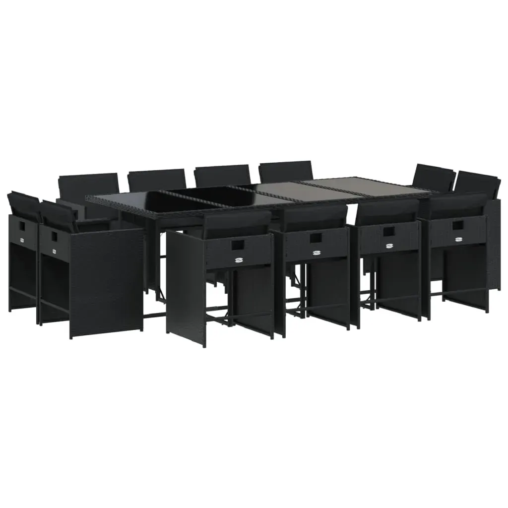 13 Piece Garden Dining Set with Cushions Black Poly Rattan Price