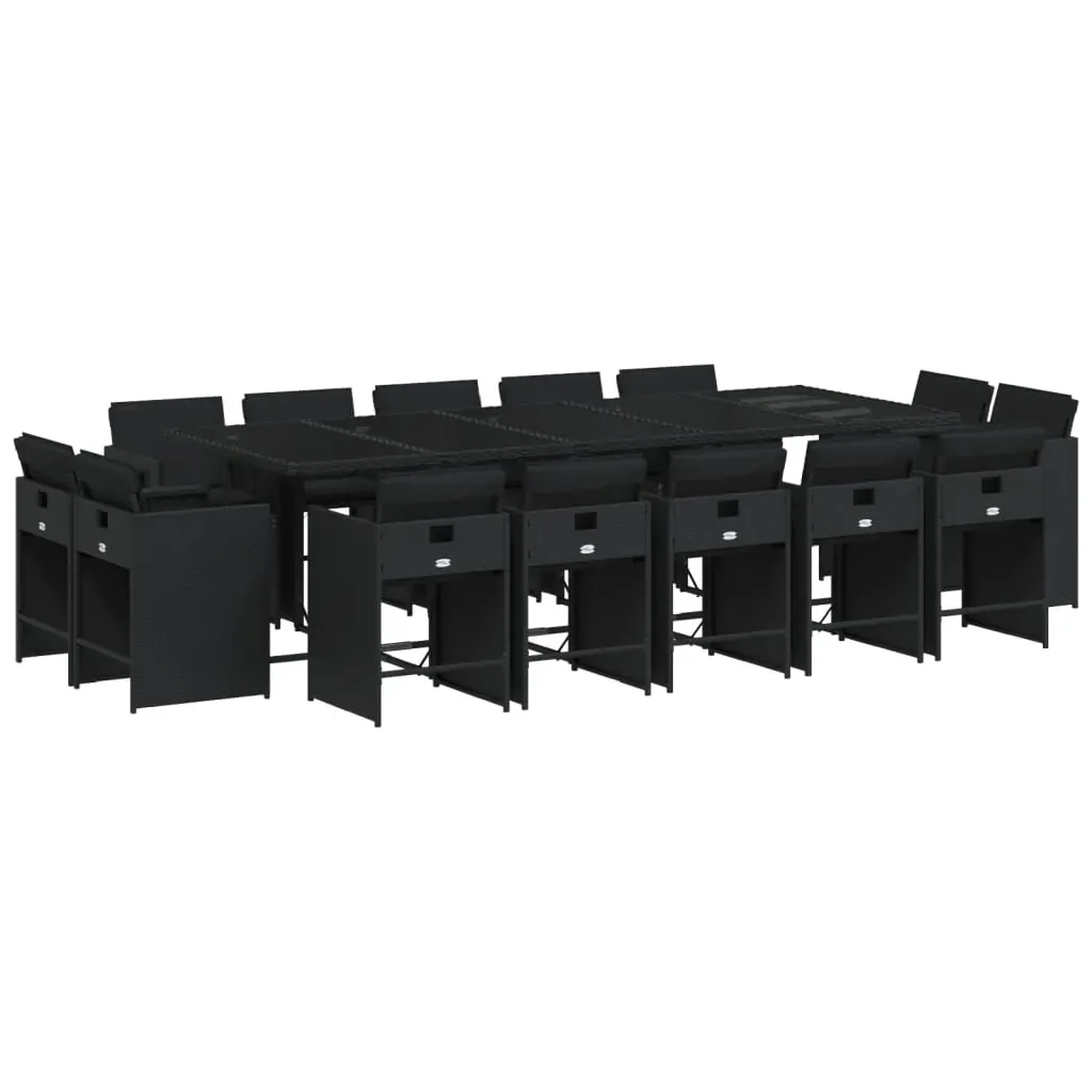 15 Piece Garden Dining Set with Cushions Black Poly Rattan Price