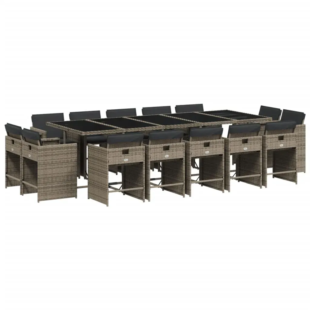 15 Piece Garden Dining Set with Cushions Grey Poly Rattan Price