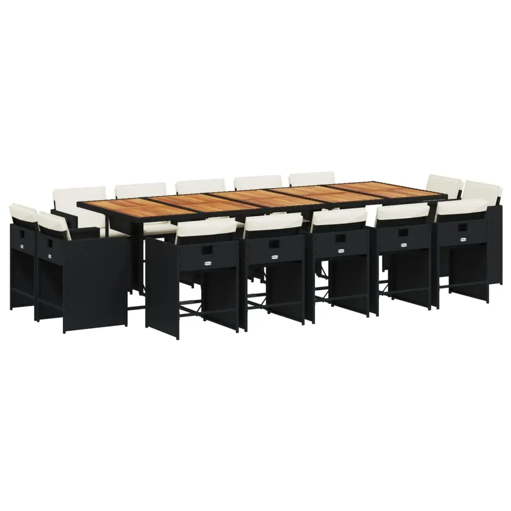 15 Piece Garden Dining Set with Cushions Black Poly Rattan Price