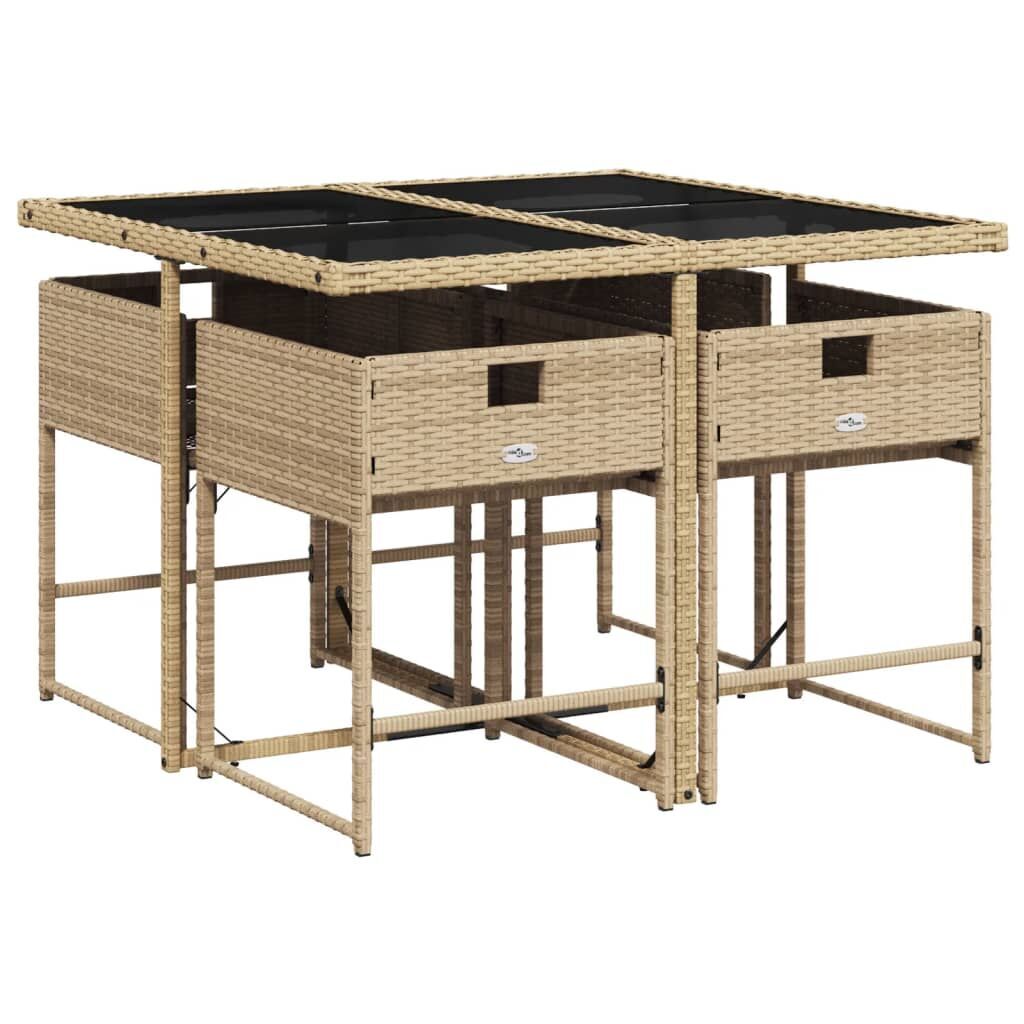 5 Piece Garden Dining Set with Cushions Beige Poly Rattan Price