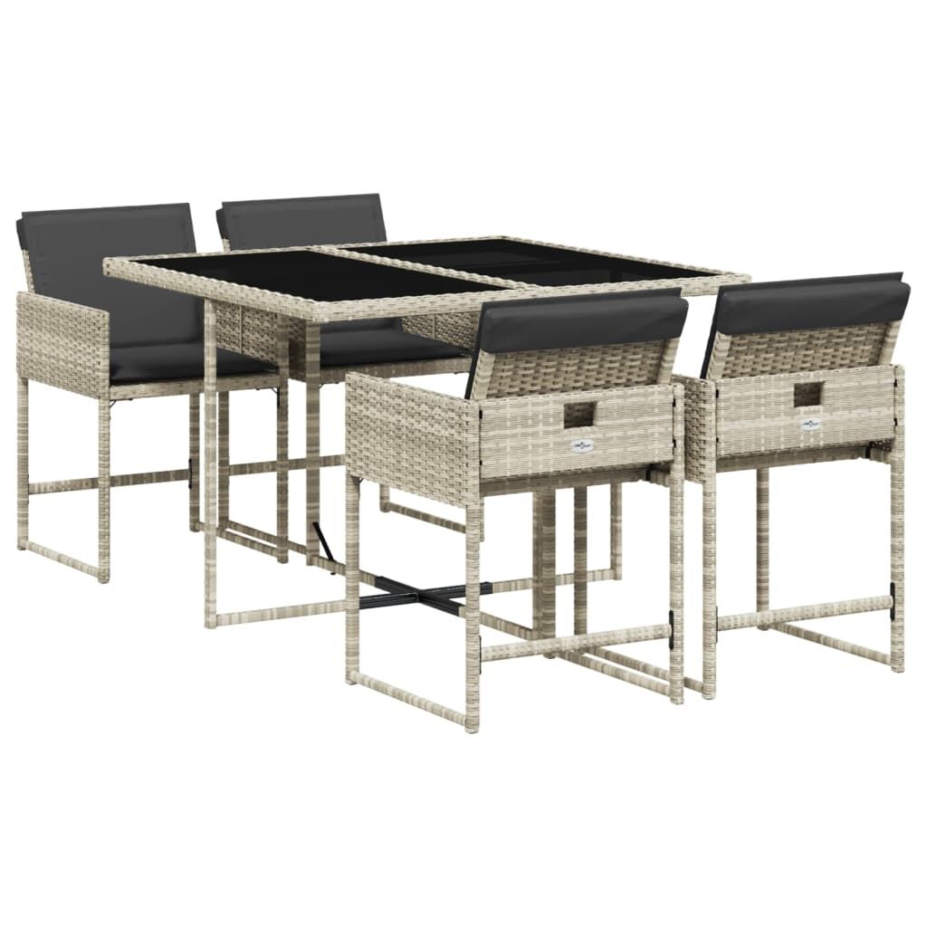 5 Piece Garden Dining Set with Cushions Light Grey Poly Rattan Price