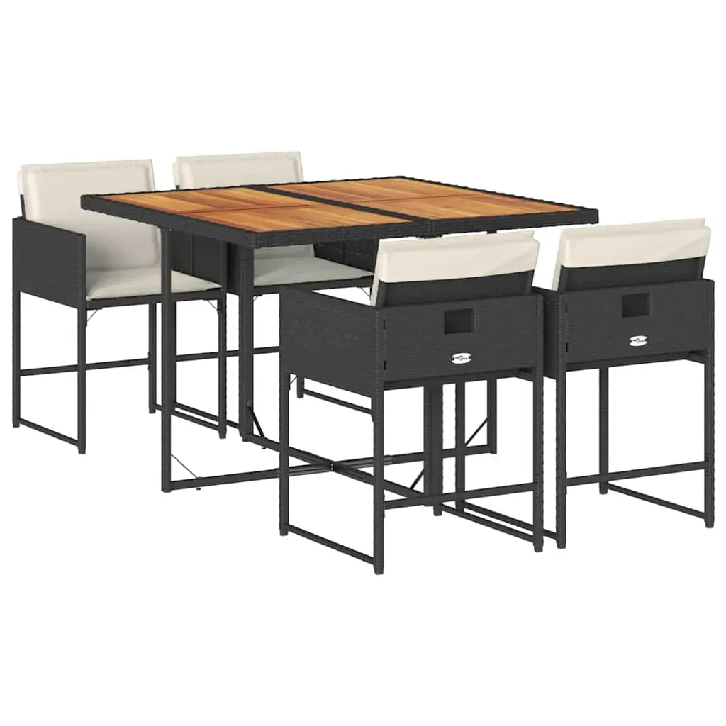 5 Piece Garden Dining Set with Cushions Black Poly Rattan Price