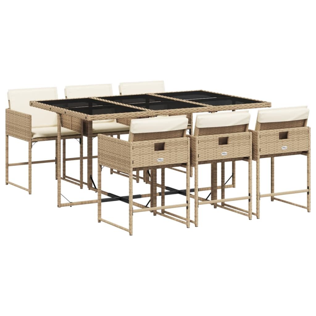 7 Piece Garden Dining Set with Cushions Beige Poly Rattan Price