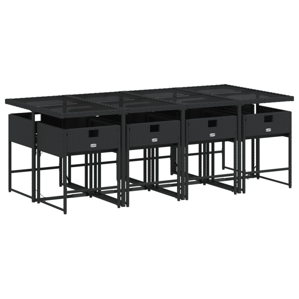 9 Piece Garden Dining Set with Cushions Black Poly Rattan Price