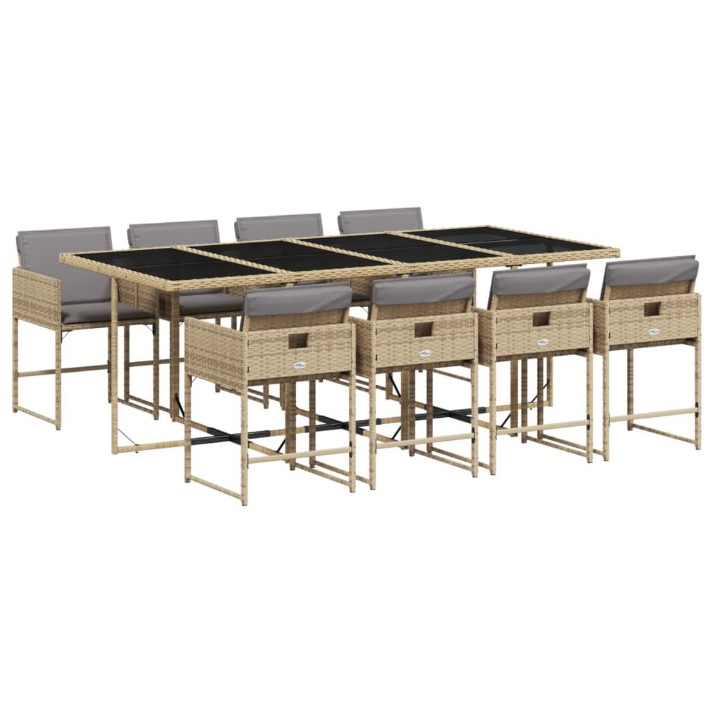 9 Piece Garden Dining Set with Cushions Mix Beige Poly Rattan Price