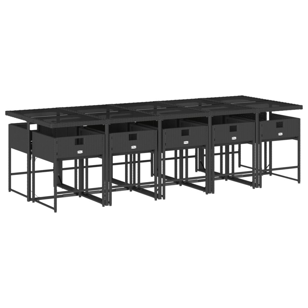 11 Piece Garden Dining Set with Cushions Black Poly Rattan Price