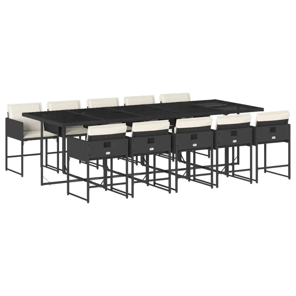 11 Piece Garden Dining Set with Cushions Black Poly Rattan Price
