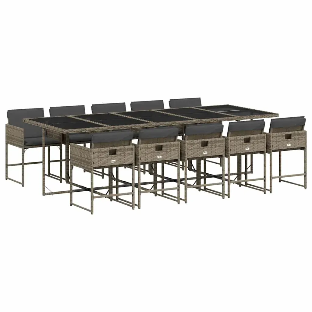 11 Piece Garden Dining Set with Cushions Grey Poly Rattan Price