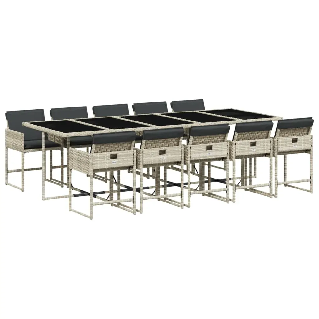 11 Piece Garden Dining Set with Cushions Light Grey Poly Rattan Price